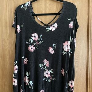 Black Floral Criss-Cross Back Top